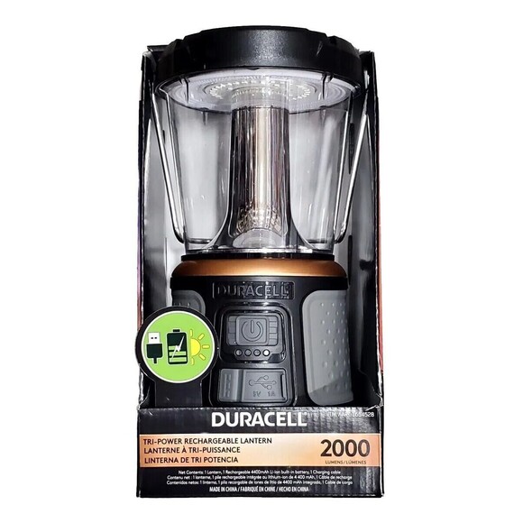 Duracell 2000 Lumens Tri-Power Rechargable Lantern Solar Power Built-In Battery - Picture 1 of 11